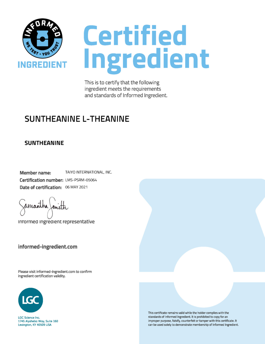 informed ingredient Certificate